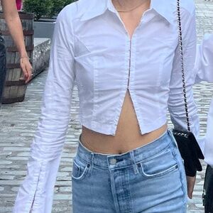 Urban Outfitters White Cropped Button Down